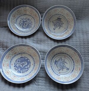 Set of Four Blue and White Porcelain  Decorative Bowls Price is per bowl